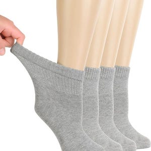 Women's Bamboo Diabetic Ankle Socks, Sizes 6-12, 4-Pair All Season Light Grey