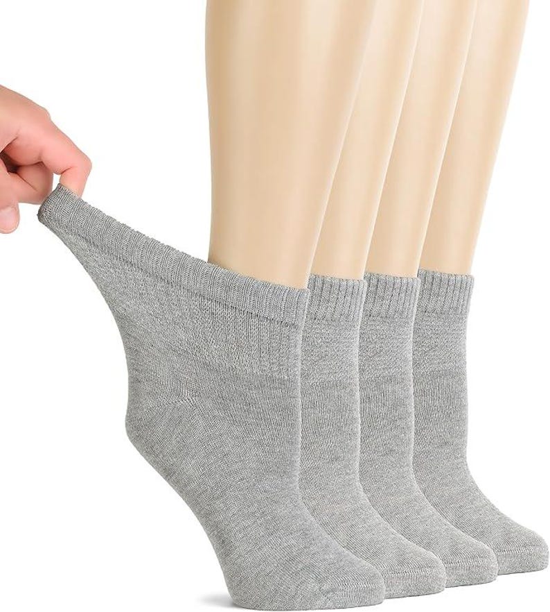 Women's Bamboo Diabetic Ankle Socks, Sizes 6-12, 4-Pair All Season Light Grey