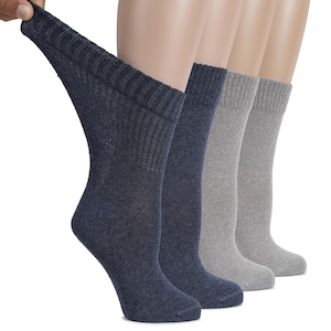 Wholesale Woman Cotton Diabetic Crew Socks, Black Non-Binding Seamless Socks, 4 Pairs