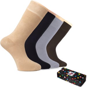 Men’s Bamboo Dress Socks, Soft Breathable Odor, Free Business & Casual Socks, Seamless Crew Socks, 4 Pairs with Gift Box, Shoe Size 8-12