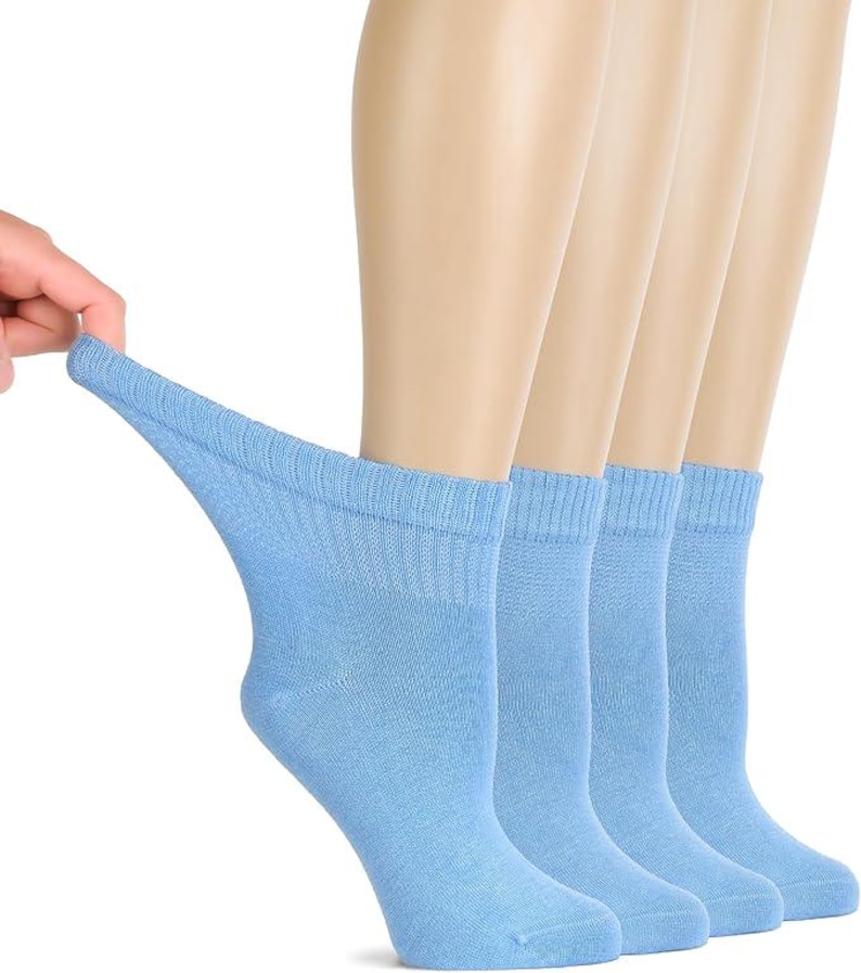 Women's Bamboo Diabetic Ankle Socks, Sizes 6-12, 4-Pair All Season Blue