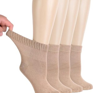 Women's Bamboo Diabetic Ankle Socks, Sizes 6-12, 4-Pair All Season Beige