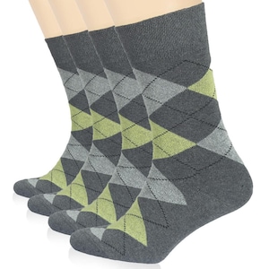 Women&#39;s Cotton Argyle Crew Socks, Reinforced Heel-Toe, Non-Binding Top, Diabetic Friendly, Knit Pattern, Shoe Size 6 to 12, 3 or 4 Pairs