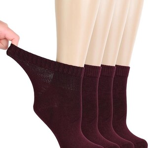 Women's Bamboo Diabetic Ankle Socks, Sizes 6-12, 4-Pair All Season Burgundy