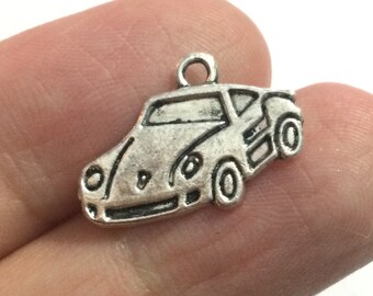 Silver Race Car Charm for Jewelry, Necklace, Keychain, or Accessories;  Silver Car Pendant; Racing Car; Racecar