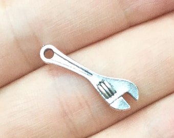 1/2/5 Silver Wrench Charms, Tool Charms, Gift for Handyman, Handyman Gifts, Gift for Dad, Engraved Keychain