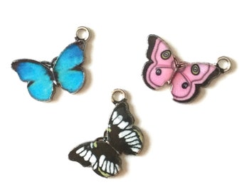 Black & Blue Butterfly Dangle Charm w/Lobster Clasp Blacktone KDW-753 Black & Blue Butterfly Dangle Charm w/Lobster Clasp Blacktone KDW-753