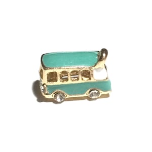 Vintage Turquoise Enamel Bus, Trolley, or Streetcar Charm or Pendant for Jewelry, Keychain, Necklace, Charm Bracelet, Accessories; Retro Bus