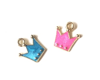 Pink or Blue Enamel Prince or Princess Crown /  Tiara Charm for Jewelry, Keychain, Pendant, Accessories, Gift for Girls, Boys, Pet Collar