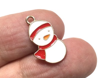 White Enamel Snowman Charm or Pendant for Snowman, Holiday or Christmas Jewelry, Pendant, Necklace, Earrings
