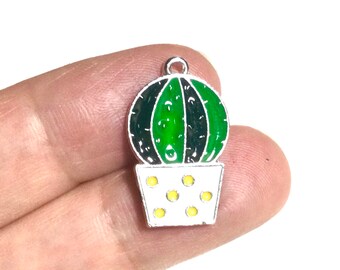 Cute Enamel Cactus Succulent Plant Charms for Jewelry, Pendants, Earrings - Succulent Lover Gift - Plant Lady Gift - Cactus Jewelry