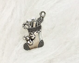 Silver Christmas Stocking Charm, Stocking Pendant, Holiday Charms, Christmas Jewelry, Holiday Jewelry