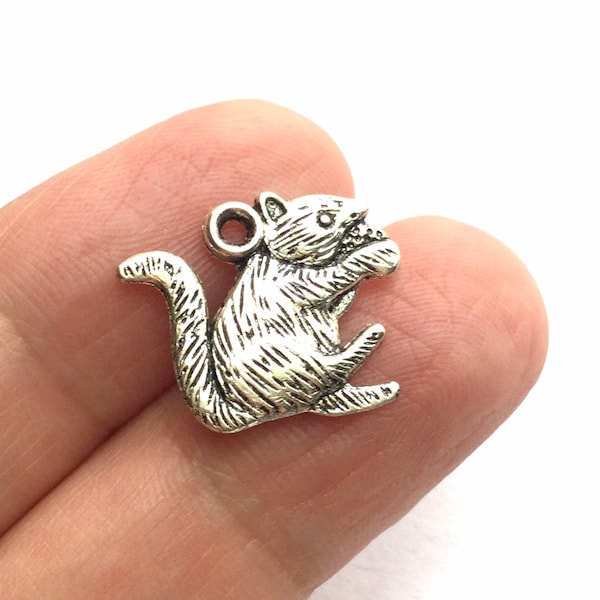 1 Silver Squirrel Charm for Squirrel Jewelry and Accessories, Squirrel Pendant, Squirrel Keychain, Flat Rate Shipping