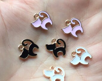 Pink, Black, or White Enamel Cat or Kitten Charm for Jewellery and Accessories, Enamel Cat Pendant, Cute Cat Charm