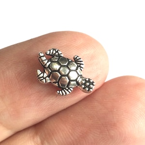 May include: A silver-toned turtle charm with a detailed shell design. The charm is small and would be perfect for jewellery making or crafting.