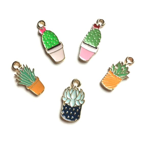 Enamel Succulent and Cactus Charms for Jewelry, Pendants, Earrings - Succulent Lover Gift - Plant Lady Gift - Succulent Jewelry