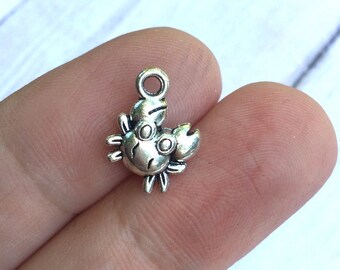 1 or 2 Silver Cute Crab Charms for Crab Jewelry, Crab Earrings, Sea Creatures Charms