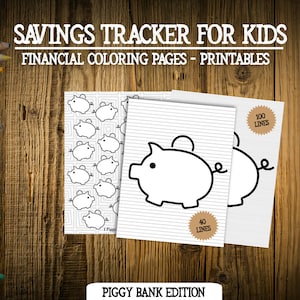 Kids Piggy Bank Savings Financial Tracker Coloring Pages Printable