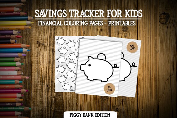 Kids Piggy Bank Savings Financial Tracker Coloring Pages Etsy