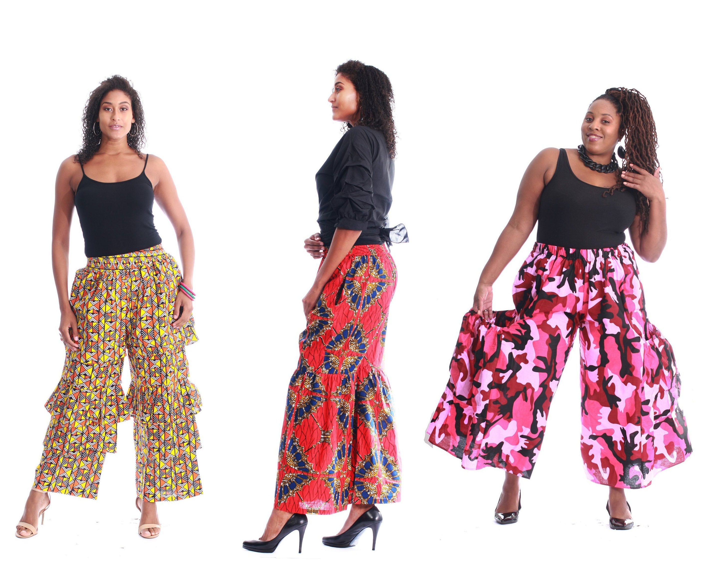 High Waist Ankara Smocked Elastic Flared Bottom Palazzo Pant, Boho Pants,  Wide Leg Pant - Flared pants and bootcut blue, for her, cotton, rubber