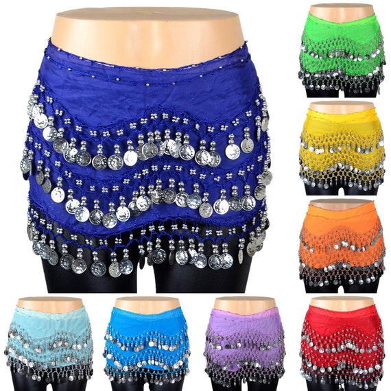 6 PCs Multi Color Sequins Coins Belly Dance Scarf Belt Hip Skirt Wrap Chiffon