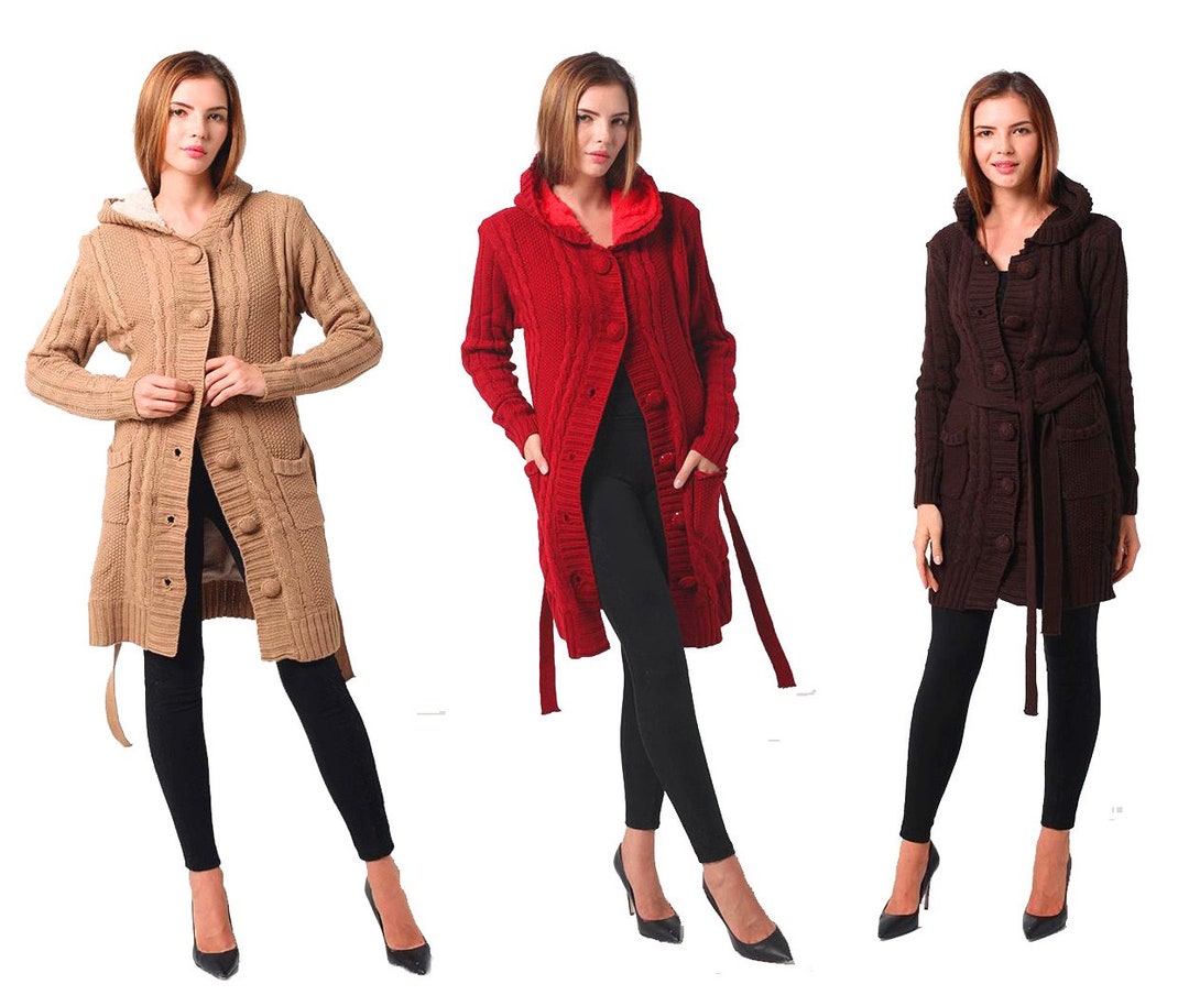 Women Classic Button Sweater Long Sleeve Down Pocket Knit Long Cardigan ...