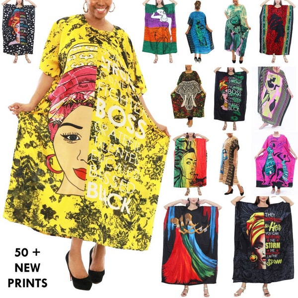 Women's Caftan Dresses Tropical Prints Long Maxi Dress One Size Fits Most