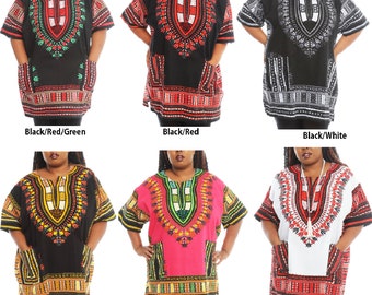 Unisex African Dashiki Tunic Top in Traditional Dashiki Pattern With Wide Elbow Summer Tops - One Size Fits Most