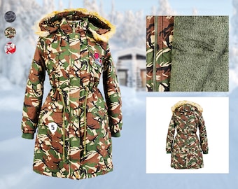 Veste camouflage à capuche amovible pour femme Manteau chaud Manteaux Parkas Manteau d'hiver Veste longue Manteau