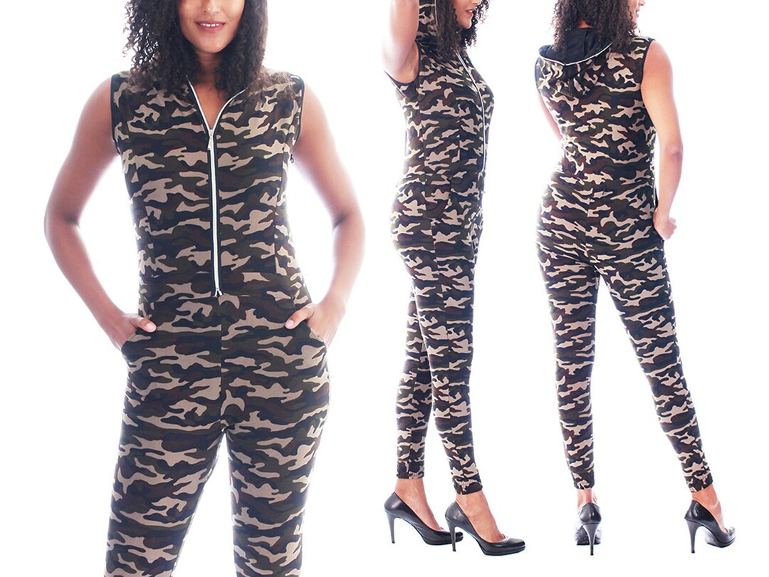 Women Camouflage Jumpsuit Romper Long Sleeveless Jumpsuit Dress S to XL
