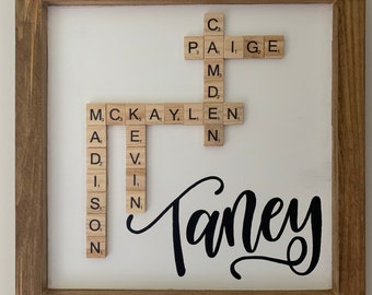 Rustic Style Personalized Letter Tile Sign | Family Names | Hand Lettered | unique family gift