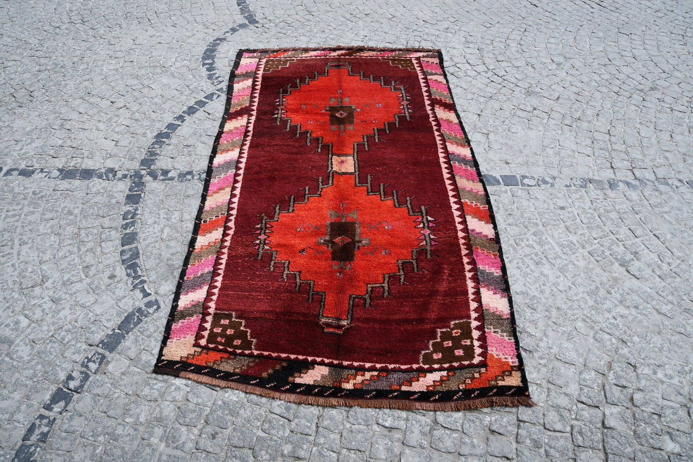 13x30 Inches Brown Rug Wool Wall Hanging Rug Home Decor Rug Anatolian Car Mat Carpet Turkish Rug 6160 Small Carpet Vintage Rug