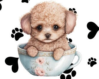 Teacup Puppies, 5 x 7 Card, blank, great gift, birthday , mother's day ,special day, hand designed