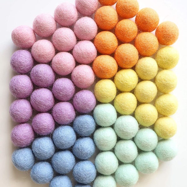 Pastel Felt Balls - Pastel Rainbow Felt Pom Poms - Rainbow Felt Ball Garland - Easter Garland - Wool Felt Balls - Crafting Balls - Wool