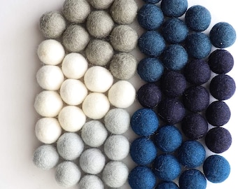 Blue Felt Balls - Blue and Gray Garland - Space Felt Ball Garland - Pom Pom Garland - Wool Felt - Felt Ball - Crafting Felt Ball - Wool Felt