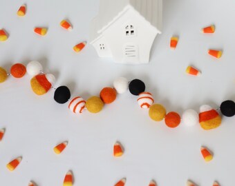 Halloween Felt Ball Garland - Halloween Garland - Candy Corn Garland - Halloween Decor Garland - Felt Balls - Felt Ball Garland - Boo Spooky