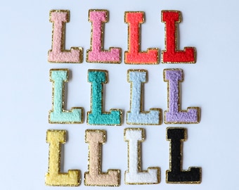 2" Stick On Gold Varsity Letter Chenille Sticker Patches, Glitter Varsity Patch, Chenille Patch - Chenille Letter - Adhesive Chenille Patch