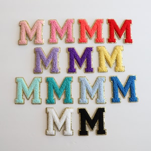 Stick On M Gold Varsity Letter Chenille Sticker Patches, Glitter Varsity Patch, Chenille Patch - Chenille Letter - Adhesive Chenille Patch