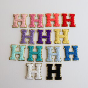 Stick On H Gold Varsity Letter Chenille Sticker Patches, Glitter Varsity Patch, Chenille Patch - Chenille Letter - Adhesive Chenille Patch