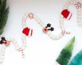 Christmas Felt Ball Garland - Christmas Garland - Peppermint Garland - Candy Cane Decor Garland - Felt Balls - Felt Ball Garland - Christmas