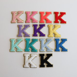 Stick On K Gold Varsity Letter Chenille Sticker Patches, Glitter Varsity Patch, Chenille Patch - Chenille Letter - Adhesive Chenille Patch