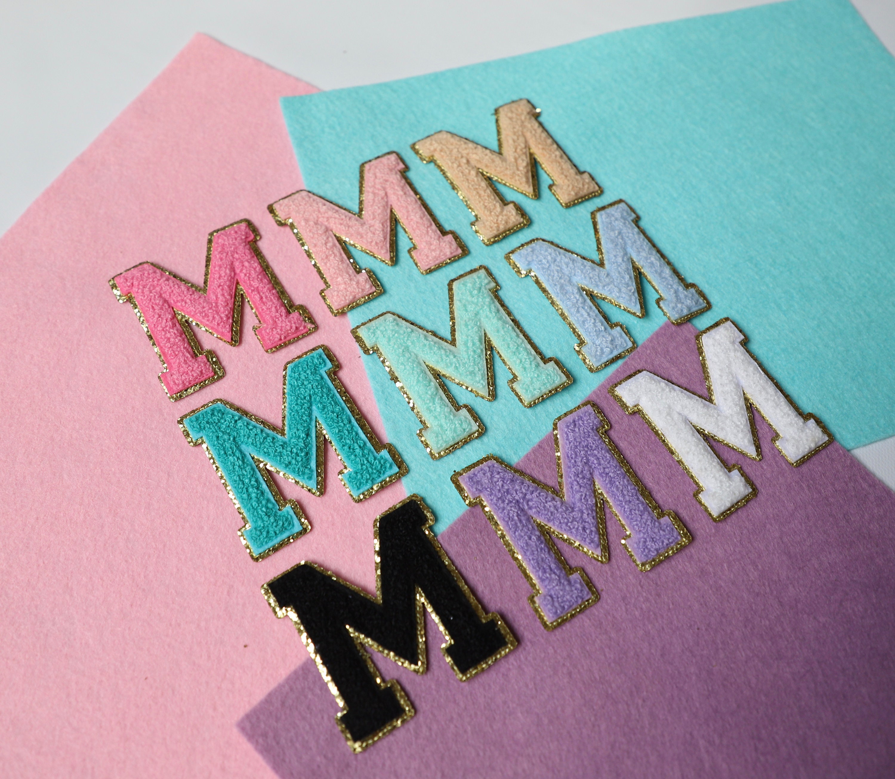 Chenille & Glitter Varsity Letter Patch - Cotton Candy main image 1