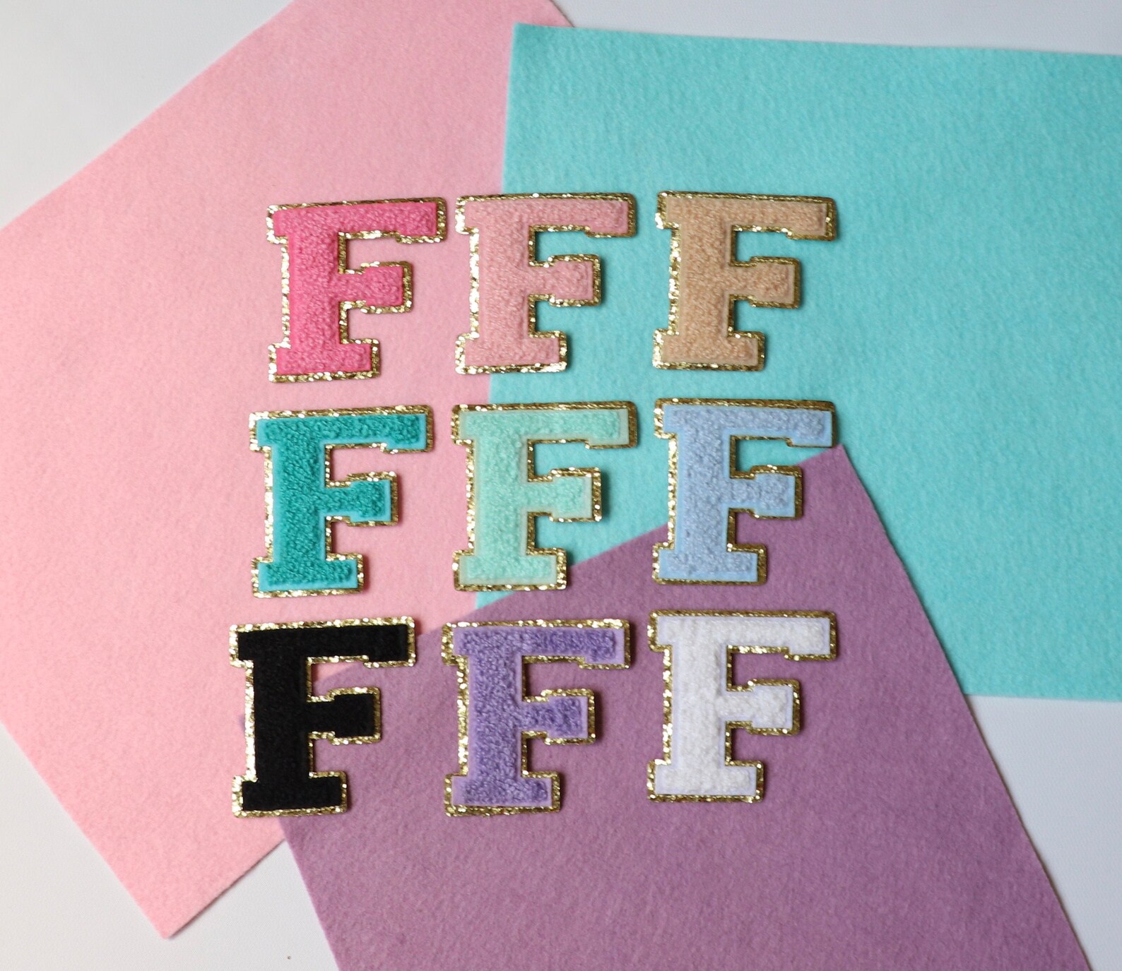 Iron on Retro Alphabet Embroidery Gold Glitter Patch Pink Etsy