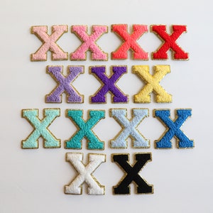 Stick On X Gold Varsity Letter Chenille Sticker Patches, Glitter Varsity Patch, Chenille Patch - Chenille Letter - Adhesive Chenille Patch