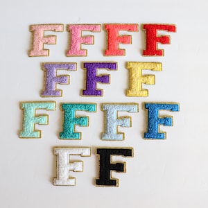 Stick On F Gold Varsity Letter Chenille Sticker Patches, Glitter Varsity Patch, Chenille Patch - Chenille Letter - Adhesive Chenille Patch