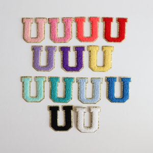 Stick On U Gold Varsity Letter Chenille Sticker Patches, Glitter Varsity Patch, Chenille Patch - Chenille Letter - Adhesive Chenille Patch