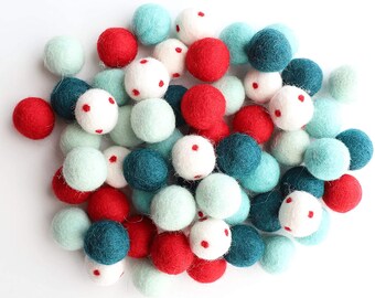 Christmas Felt Balls - Christmas Felt Pom Poms - Holiday Felt Ball Garland - Pom Pom Garland - Wool Felt - Felt Ball -  Wool Felt Balls