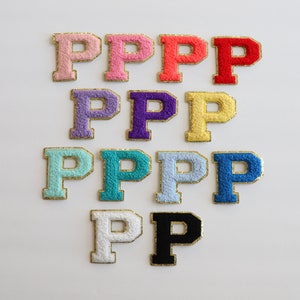Stick On P Gold Varsity Letter Chenille Sticker Patches, Glitter Varsity Patch, Chenille Patch - Chenille Letter - Adhesive Chenille Patch