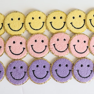 Smiley Face Glitter Varsity Patch - Chenille Patch - Chenille Letter - Iron On Chenille Patch - Smiley Face Patch for Bag - Patch for Bag