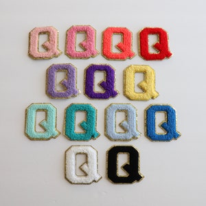 Stick On Q Gold Varsity Letter Chenille Sticker Patches, Glitter Varsity Patch, Chenille Patch - Chenille Letter - Adhesive Chenille Patch